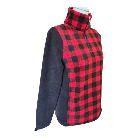 Chaps Women's Buffalo Plaid Fleece Pullover, Red/Black 1/4 Zip, Size Small, S - Picture 3 of 11